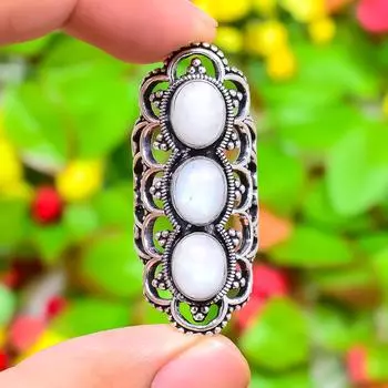 Подарочное кольцо из стерлингового серебра 925 пробы с натуральным радужным лунным камнем, размер 6 N9E16