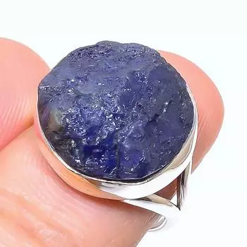 Натуральный танзанит необработанный драгоценный камень 925 цельное серебро подарочное кольцо S.7.5 J4d25