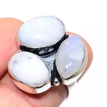 Подарочное кольцо из стерлингового серебра 925 пробы с натуральным радужным лунным камнем, размер 7 r3B68