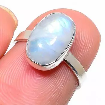 Подарочное кольцо из стерлингового серебра 925 пробы с натуральным радужным лунным камнем S.6 F7B65