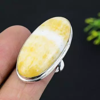 Подарочное кольцо из стерлингового серебра 925 пробы с натуральным желтым септарным драгоценным камнем, размер 8,5 g3F17