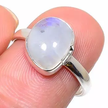 Подарочное кольцо из стерлингового серебра 925 пробы с натуральным радужным лунным камнем S.8 w5P73