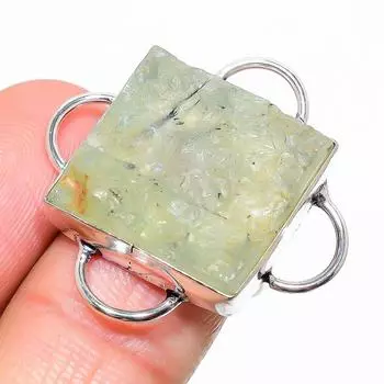 Подарочное кольцо из стерлингового серебра 925 пробы с натуральным необработанным драгоценным камнем пренитом, размер 7,5 v5z79