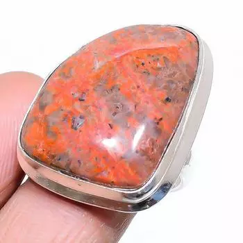 Подарочное кольцо из стерлингового серебра 925 пробы с натуральным астероидом Яшма, размер 7, N1D67