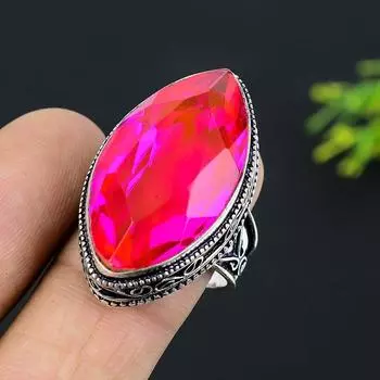 Подарочное кольцо из стерлингового серебра 925 пробы с натуральным розовым рубиллитом, размер 10 P3D86