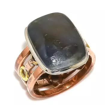 Подарочное кольцо из стерлингового серебра 925 пробы с натуральным драгоценным камнем иолитом двухцветное S.7.5 m9C47