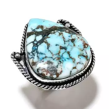 Подарочное кольцо из стерлингового серебра 925 пробы с натуральным тибетским бирюзовым камнем, размер 8 j6B18