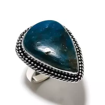 Подарочное кольцо из стерлингового серебра 925 пробы с натуральным неоновым синим апатитом, размер 10 n3Y90