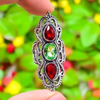 Подарочное кольцо из стерлингового серебра 925 пробы с натуральным перидотом и гранатом, размер 6,5 k9I40