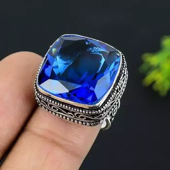 Подарочное кольцо из стерлингового серебра 925 пробы с натуральным лондонским голубым топазом, размер 8 p0p69