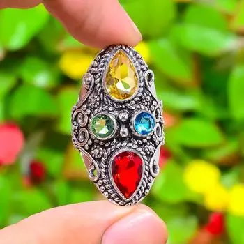 Подарочное кольцо из стерлингового серебра 925 пробы с натуральным цитрином и гранатом, размер 9 T4c40