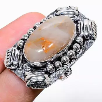 Подарочное кольцо из стерлингового серебра 925 пробы с натуральным золотым рутилом, размер 7,5 v1N16