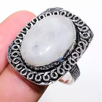 Подарочное кольцо из стерлингового серебра 925 пробы с натуральным радужным лунным камнем, размер 11 E4b15