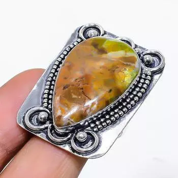 Подарочное кольцо из стерлингового серебра 925 пробы с натуральным зеленым опалом ручной работы, размер 8,5 v7e29