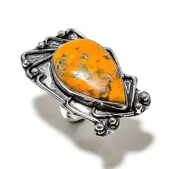 Подарочное кольцо из стерлингового серебра 925 пробы с натуральным драгоценным камнем шмельная яшма, размер 7 A4p39