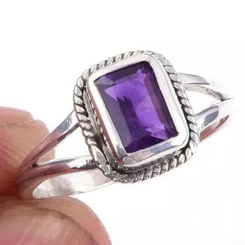 Подарочное кольцо из стерлингового серебра 925 пробы с натуральным африканским аметистом S.8 g6t14