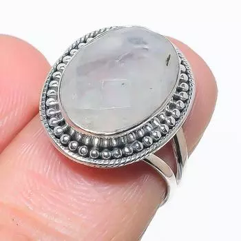 Подарочное кольцо из стерлингового серебра 925 пробы с натуральным радужным лунным камнем S.6 l2n09