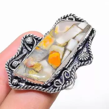 Подарочное кольцо из стерлингового серебра 925 пробы с натуральным драгоценным камнем шмельная яшма, размер 7 D6O30