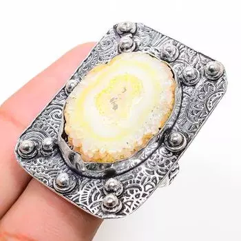 Подарочное кольцо из стерлингового серебра 925 пробы с натуральным солнечным кварцем, размер 11,5 b7g79