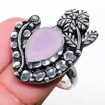Подарочное кольцо из стерлингового серебра 925 пробы с натуральным розовым халцедоном, размер 8 w9H60