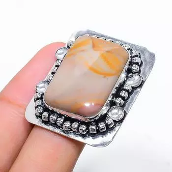 Подарочное кольцо из стерлингового серебра 925 пробы с природным ландшафтом, яшма, размер 8 h8S38