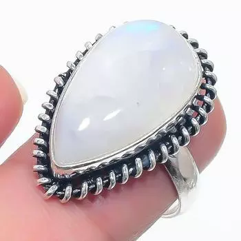 Подарочное кольцо из стерлингового серебра 925 пробы с натуральным радужным лунным камнем, размер 6 d3l40