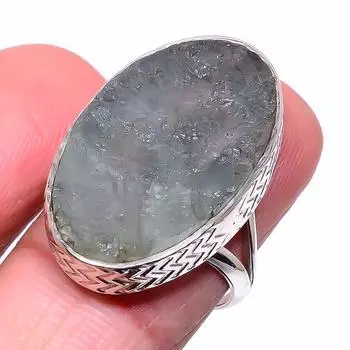 Подарочное кольцо из стерлингового серебра 925 пробы с натуральным аквамарином и грубым драгоценным камнем S.8 V7G17