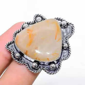 Подарочное кольцо из стерлингового серебра 925 пробы с натуральным золотым рутилом, размер 8,5 E8b02