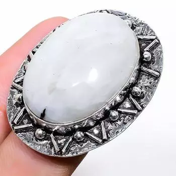 Подарочное кольцо из стерлингового серебра 925 пробы с натуральным радужным лунным камнем, размер 6 j9E49