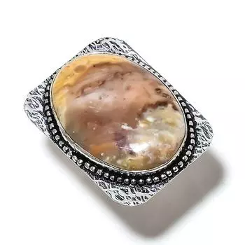 Подарочное кольцо из стерлингового серебра 925 пробы с природным ландшафтом, яшма, размер 7, B3I10