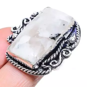 Подарочное кольцо из стерлингового серебра 925 пробы с натуральным радужным лунным камнем, размер 7 j8R14