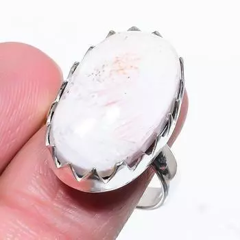 Подарочное кольцо из стерлингового серебра 925 пробы с натуральным оранжевым сколецитом, размер 8,5 D7M40