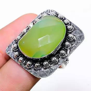 Подарочное кольцо из стерлингового серебра 925 пробы с натуральным зеленым халцедоном, размер 9 M7d86