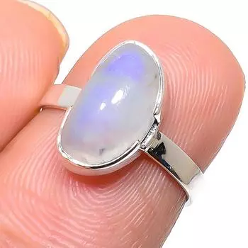 Подарочное кольцо из стерлингового серебра 925 пробы с натуральным радужным лунным камнем S.6 e5U06