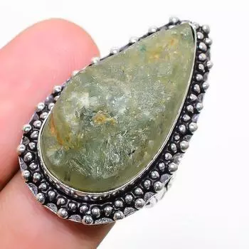 Подарочное кольцо из стерлингового серебра 925 пробы с натуральным необработанным драгоценным камнем пренитом, размер 7,5 q2c97