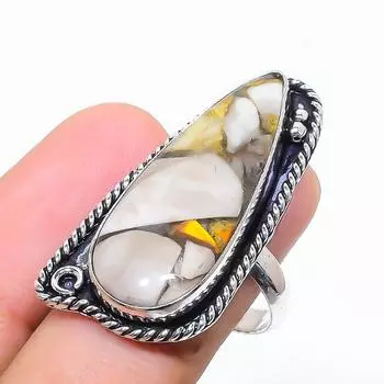 Подарочное кольцо из стерлингового серебра 925 пробы с натуральным драгоценным камнем шмельная яшма, размер 7 P1s19