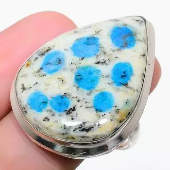 Подарочное кольцо из стерлингового серебра 925 пробы с натуральным синим азуритом K2, размер 7 U7y24