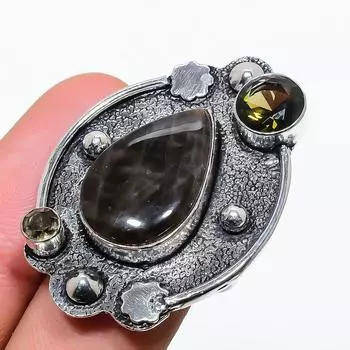 Подарочное кольцо из стерлингового серебра 925 пробы с натуральным лабрадоритом и топазом, размер 8 y7R14