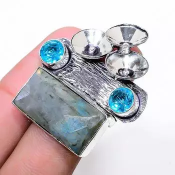 Подарочное кольцо из стерлингового серебра 925 пробы с натуральным лабрадоритом и топазом, размер 6 W2v23