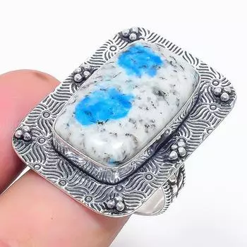 Подарочное кольцо из стерлингового серебра 925 пробы с натуральным синим азуритом K2, размер 9 S1t68