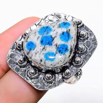 Подарочное кольцо из стерлингового серебра 925 пробы с натуральным синим азуритом K2, размер 10 f4C93