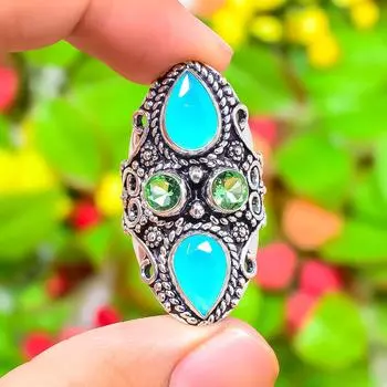 Подарочное кольцо из стерлингового серебра 925 пробы с натуральным водным халцедоном, размер 7 V3p86