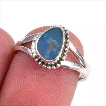 Подарочное кольцо из твердого серебра 925 пробы с натуральным австралийским опалом ручной работы S.6.5 t7n62