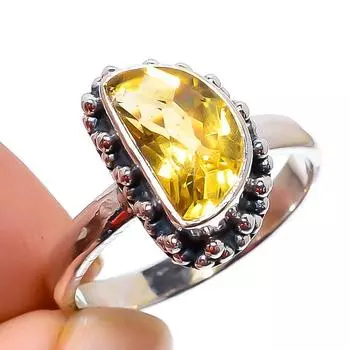 Подарочное кольцо ручной работы из чистого серебра 925 пробы с натуральным цитрином S.7 h6F23