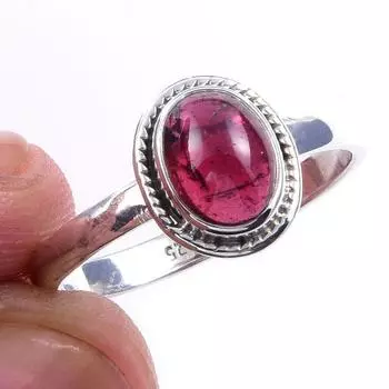 Подарочное кольцо ручной работы из чистого серебра 925 пробы с натуральным гранатом, размер 8 e3w02