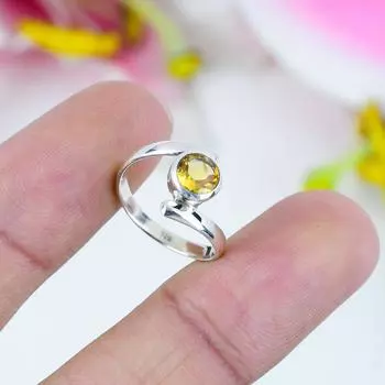 Подарочное кольцо ручной работы из чистого серебра 925 пробы с натуральным цитрином S.7 u8r84