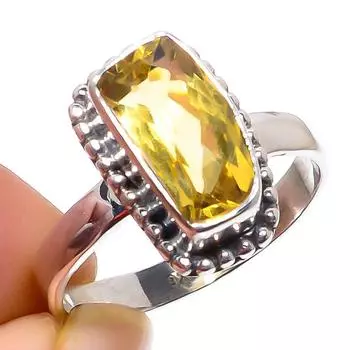 Подарочное кольцо ручной работы из чистого серебра 925 пробы с натуральным цитрином S.8 G5N87