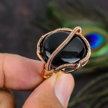 Подарочное кольцо ручной работы из медной проволоки из натурального черного оникса, размер 6,5 q9U97