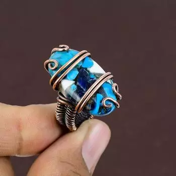 Подарочное кольцо ручной работы из медной проволоки с натуральным драгоценным камнем колючая устрица, размер 7 c5B09