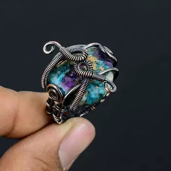 Подарочное кольцо ручной работы из медной проволоки с натуральным драгоценным камнем колючая устрица, размер 7 b0A59